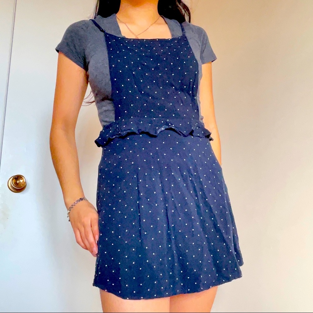 Navy Polka Dot Pinafore Dress